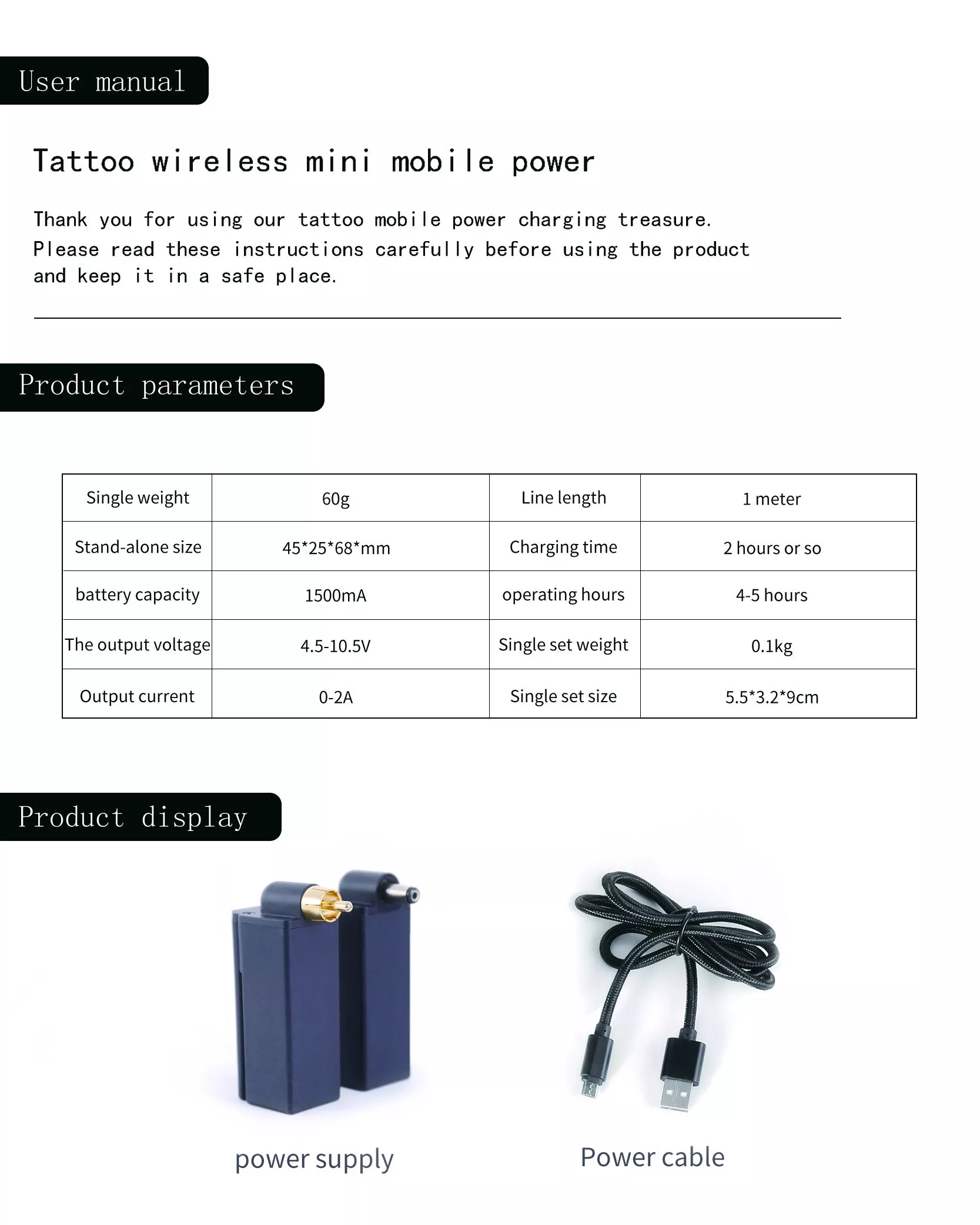 Banque de puissance portative d'alimentation de tatouage sans fil pour la machine de tatouage