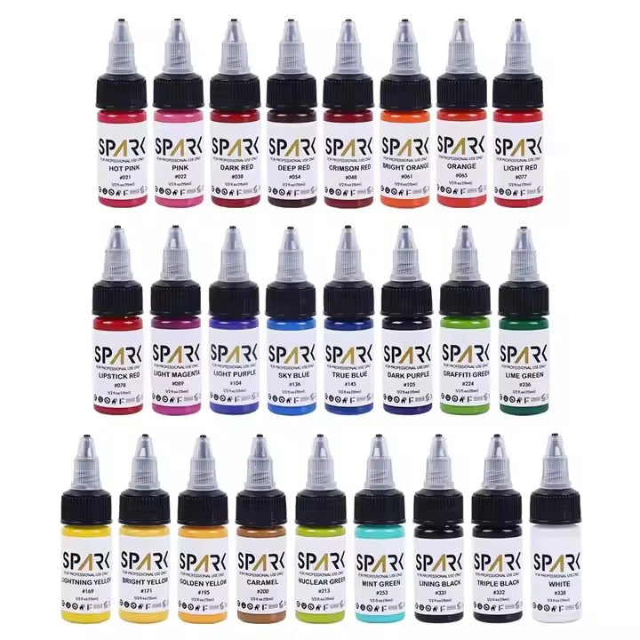 50 couleurs Spark Spark Wholesale Organic Best Pigment 1 oz 30 ml Tatouage à encre temporaire de bouteille professionnelle jetable Tatouage