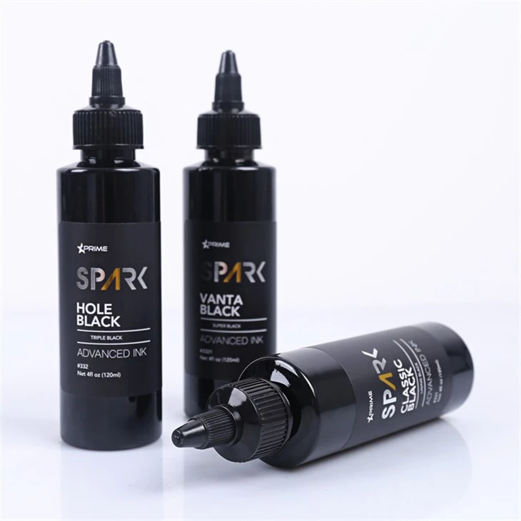 Classique noir 4OZ doublure encre noire série étincelle encre de tatouage encre de tatouage lumière noire