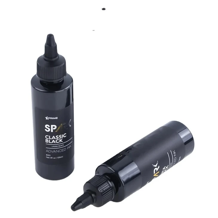 Encre de tatouage noire classique noire, doublure 4OZ, série d'encre noire, encre de tatouage Spark, lumière noire
