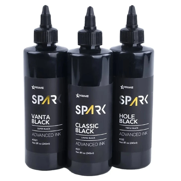 Encre de tatouage 8 Oz Super Black Black Ink Series Vanta Black Spark Tattoo Ink Ensemble d'encre de tatouage